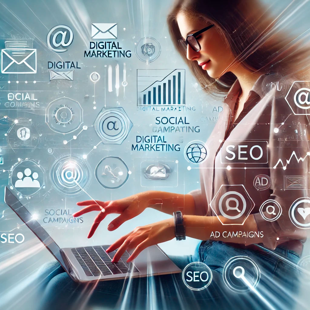 A graphic depicting elements of the Digital Marketing process. Graphic By AndSus