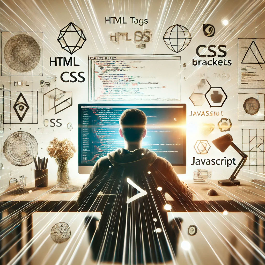 An image of a web designer seated at a desk typing away on a laptop as concepts, ideas, and content for the site move around in his mind. Website design by Creative Orbit