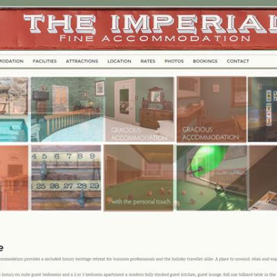Website design for The Imperial Fine Accommodation featuring a red header and photo gallery of the guest house