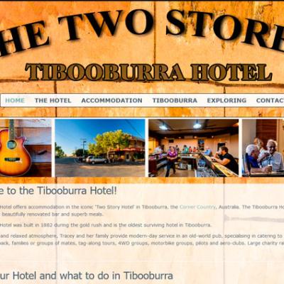 Website design for The Two Storey Tibooburra Hotel with red outback landscape background and pub gallery